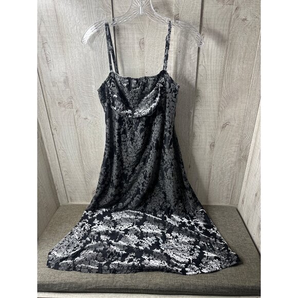 Fashion Dresses & Skirts - Black & Silver Floral Pattern Lined Velvet Dress Adj Straps Womens M Sleeveless